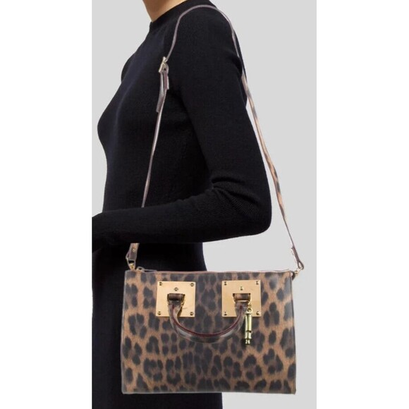 Designer Sophia Hulme Leopard Print Multi Color Leather Med Size Tote Bag - Picture 14 of 15